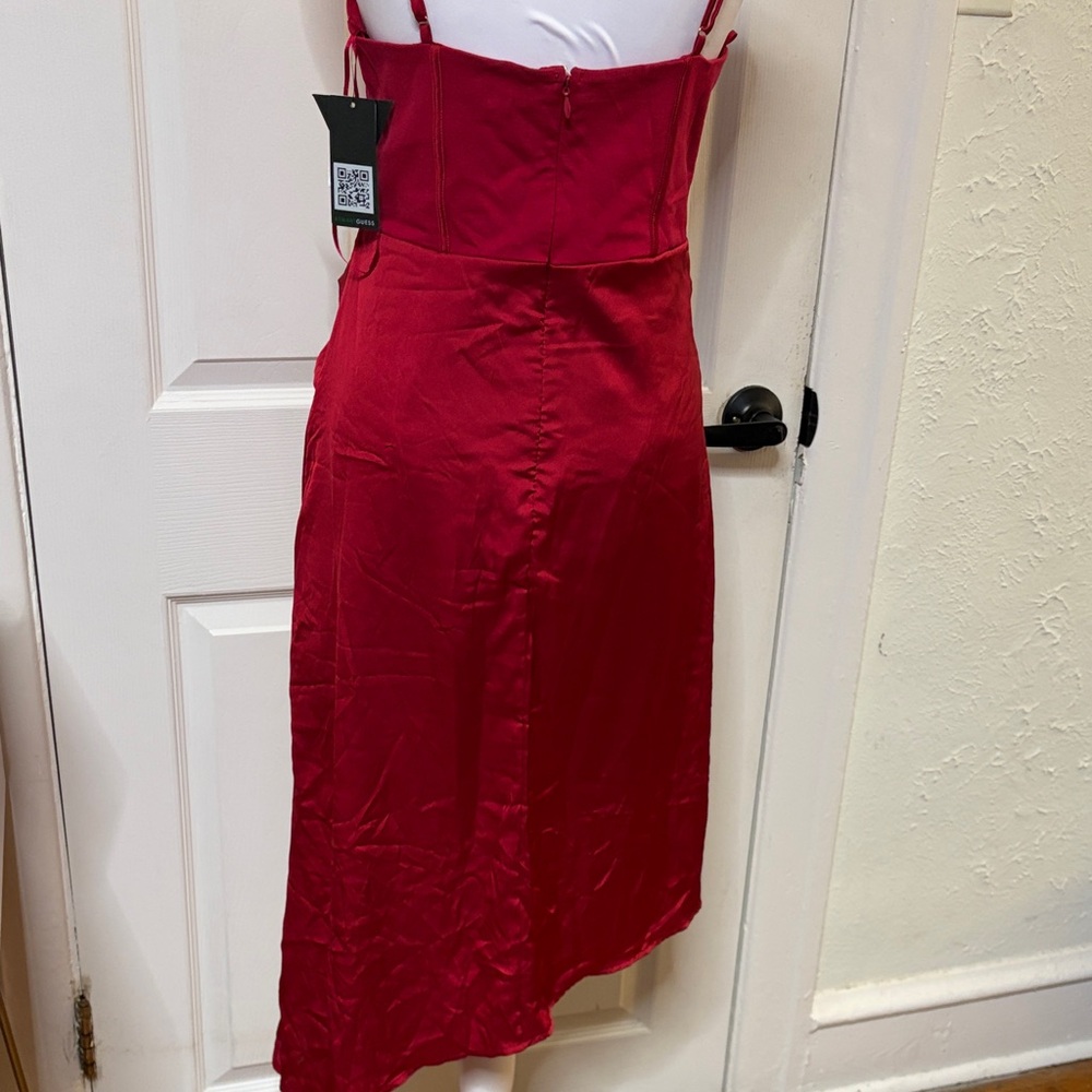 Guess Red Satin Midi Dress with Side Drape - Picture 6 of 10